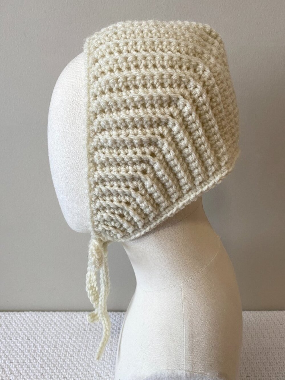 Handmade Crochet Off White Cream Bonnet